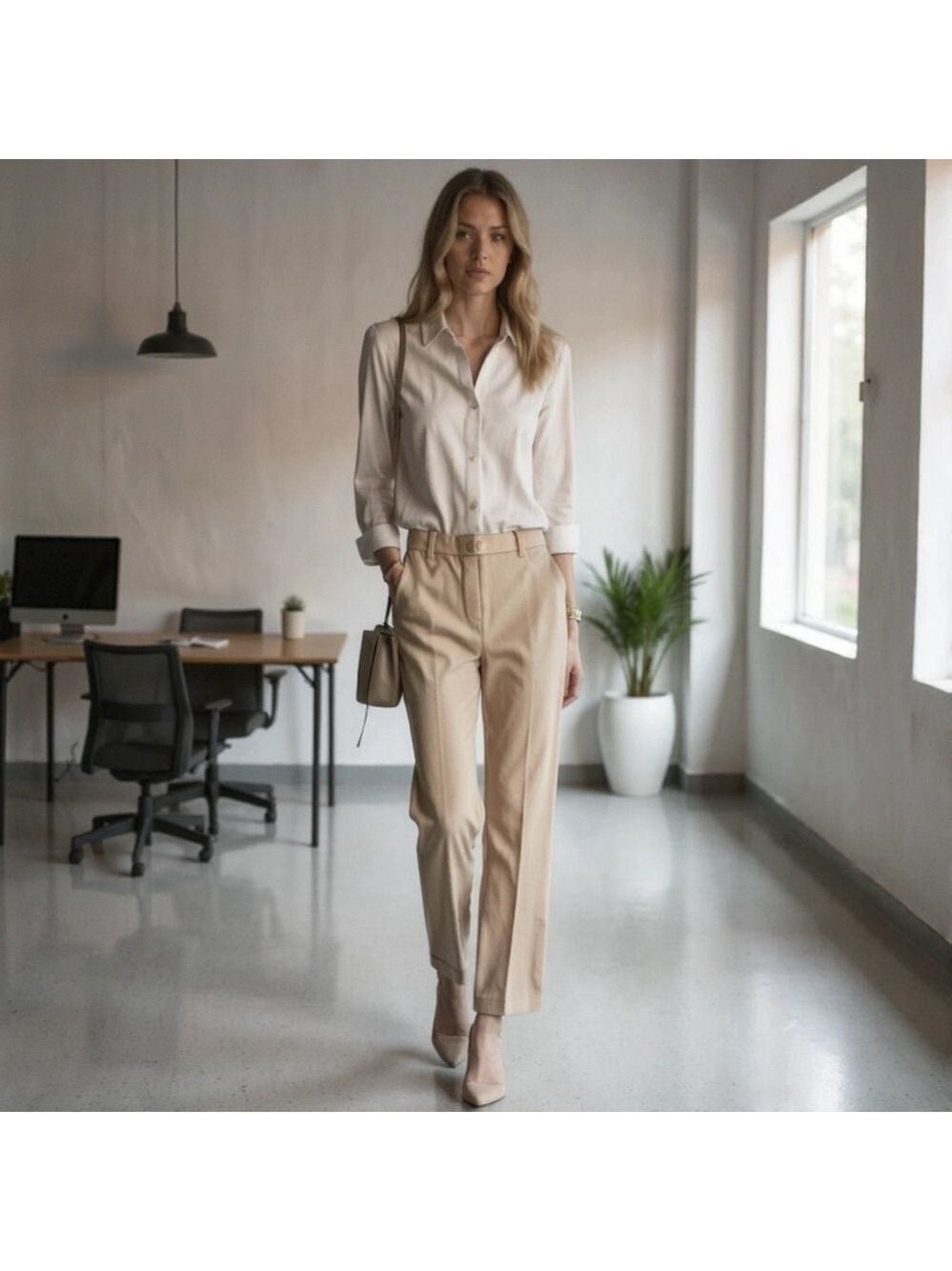 One by Chapter One Beige Slim Flare Pants Large | High-Waist NWT - Picture 8 of 8